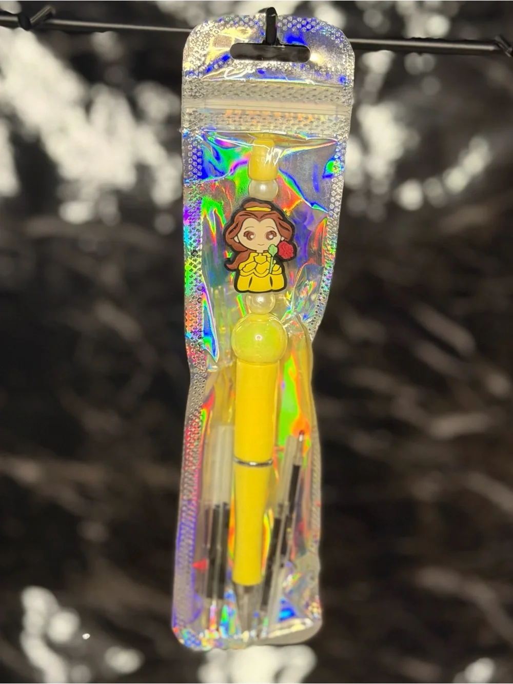 Yellow Belle Princess Focal Bead Pen Black & Blue Ink
